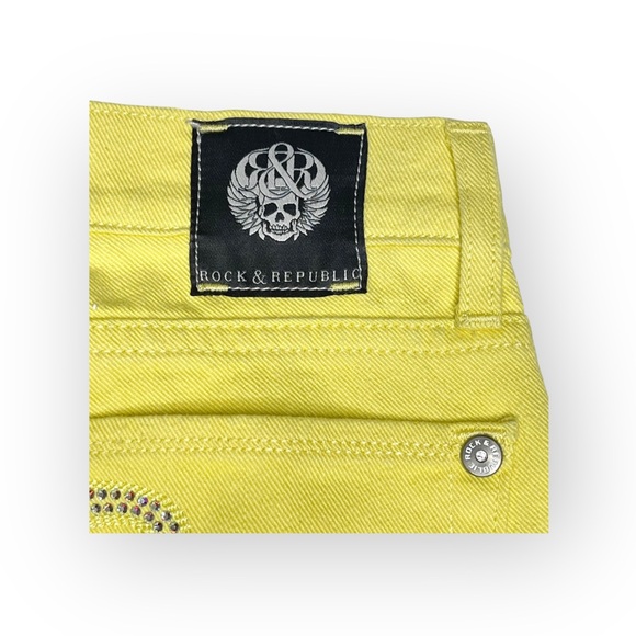 new Rock & Republic ☀︎︎ Swarovski® Crystal Kiedis Stretch Jeans ☀︎ Neon Yellow - Picture 4 of 16